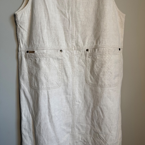Vintage Cherokee Linen Blend Overalls Knee Dress Cream Size S Festival layering - Picture 3 of 16
